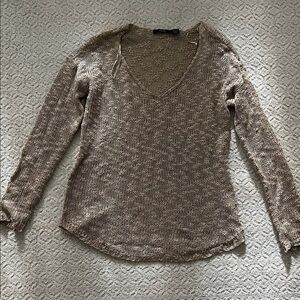 Brown Knit V-Neck Sweater